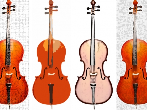 Artistic depiction of four cellos