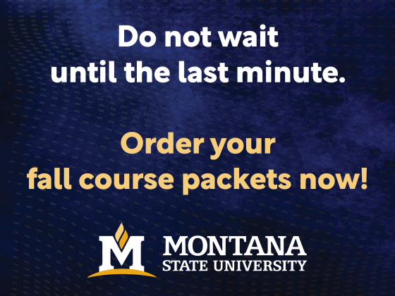 A blue backaground with text on top that reads "Do not wait until the last minute: order your course packets now." | 