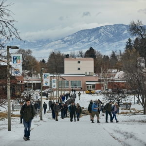 Students walking to class on the first day of spring semester.  | 