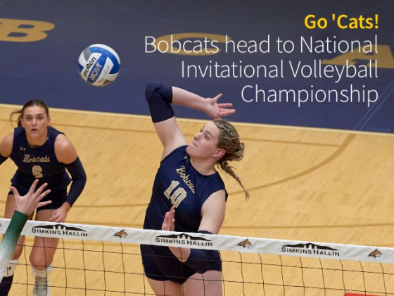 College volleyball players jump at the net to strike the ball.  | MSU