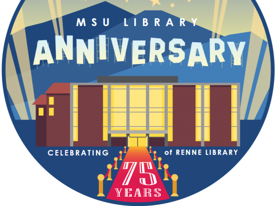 MSU Library 75th anniversary graphic with a Hollywood motif