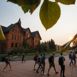 Students walking past Montana Hall