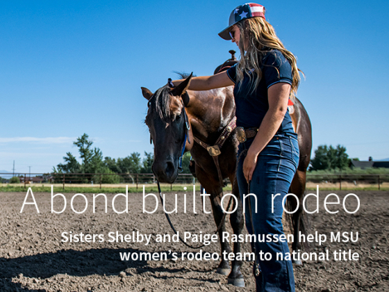two students and rodeo team members stand with their horses	 | 