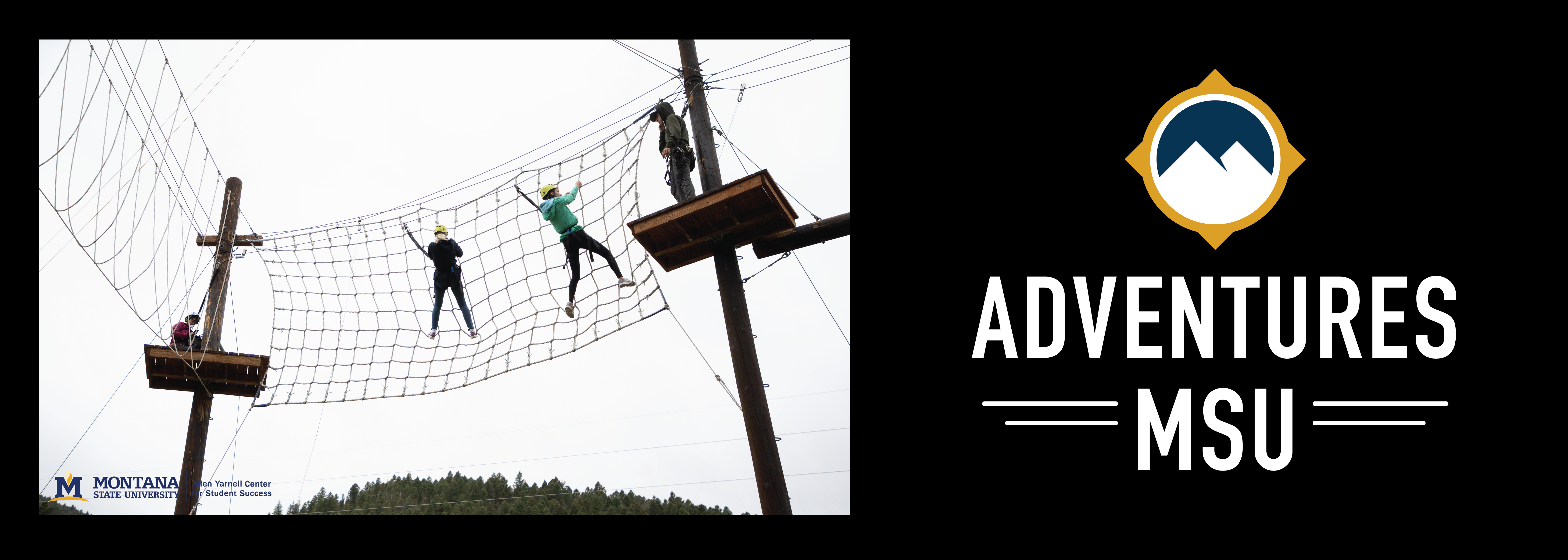 People climbing on a rope course