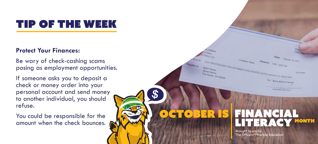 Protect Your Finances:
Be wary of check-cashing scams posing as employment opportunities.
If someone asks you to deposit a check or money order into your protocol account and send money to another individual, you should refuse. 
You could be responsible for the amount when the check bounces.