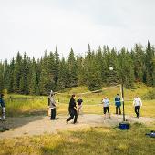 Students playing volleyball