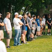 Students lined up for a group activity