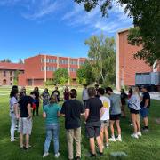 Student gathered outside