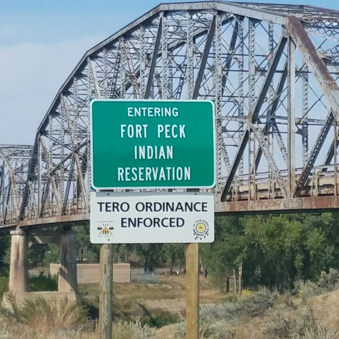 A picture of the Fort peck Reservation sign