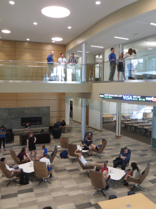 Photo of students in the Jabs hall forum