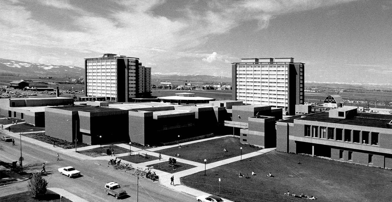 Aerial view of MSU Bozeman campus circa 1970s.