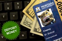 CatCard with cash on black keyboard with "Deposit Money" in a star