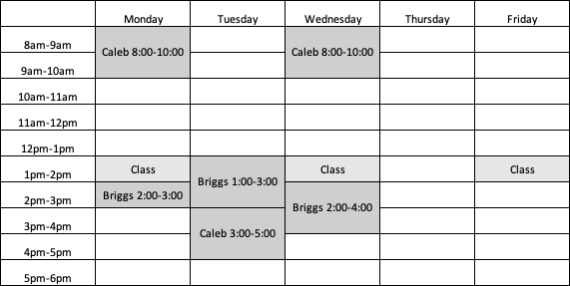 208 schedule table format