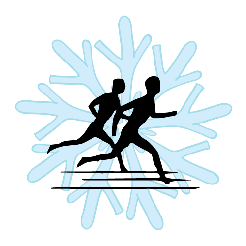 outline of runners with a snowflake backdrop