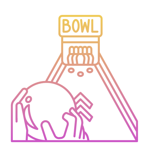 hands holding a bowling ball in front of a bowling alley