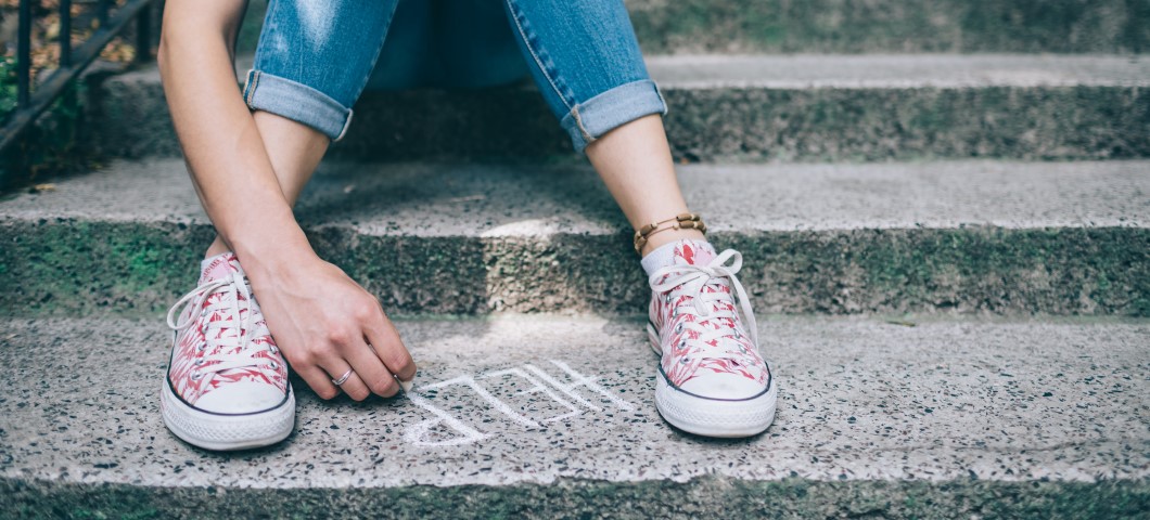 HELP written on steps with chalk