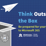 A postcard with a custom illustration made for the University Information Technology's campaign to inform students, faculty, and staff that MSU would be transitioning away from Box to the cloud with Microsoft OneDrive and SharePoint. 