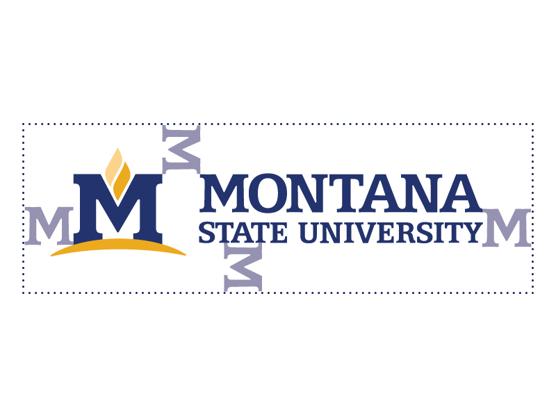 Image of the MSU horizontal version of the logo with a faded m around the edges of the logo to indicate the amount of space the logo should have from other objects