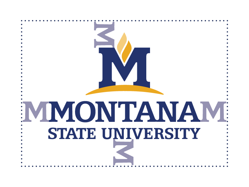 Image of the MSU vertical version of the logo with a faded m around the edges of the logo to indicate the amount of space the logo should have from other objects