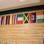 Image of international flags on wall.