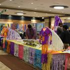 Image of table decorated with streamers.