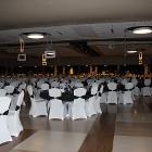 Image of decorated round tables for event.