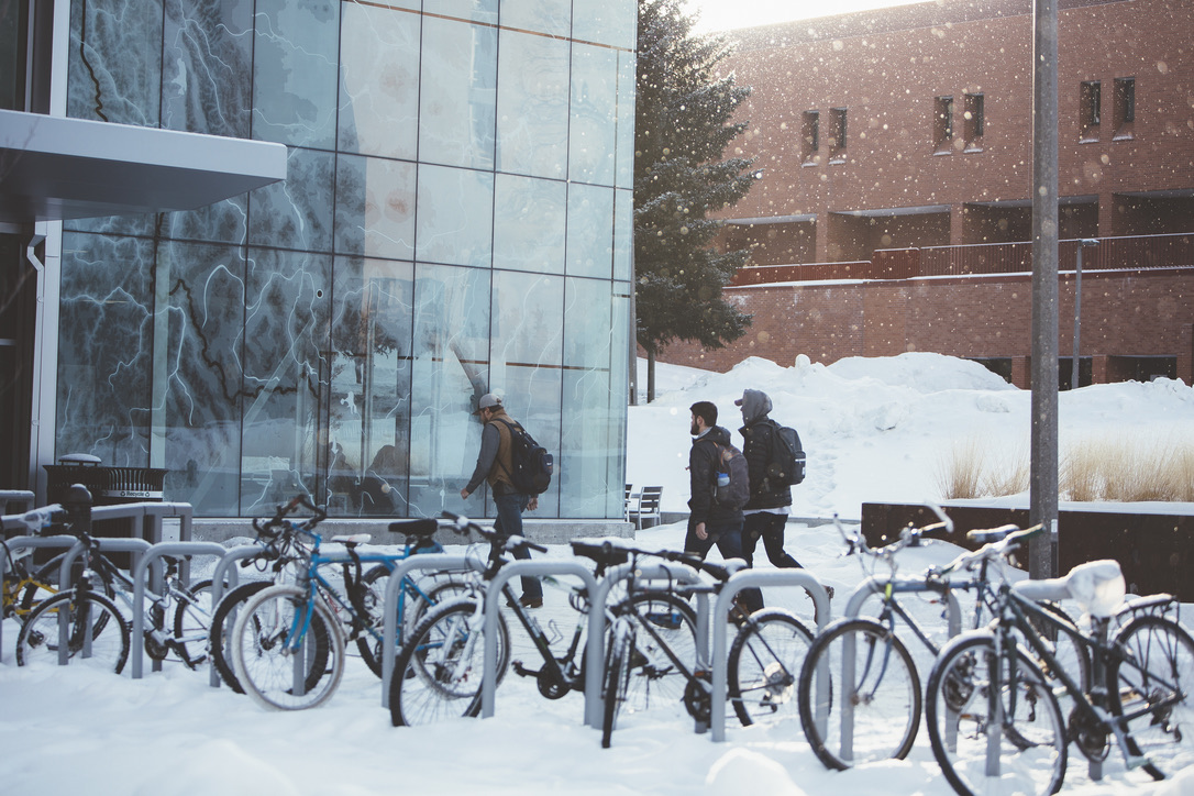 Bicycles parked in front of a building