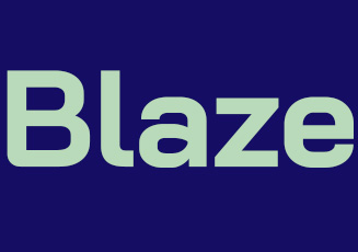 Blaze name in light green on a dark blue/purple background