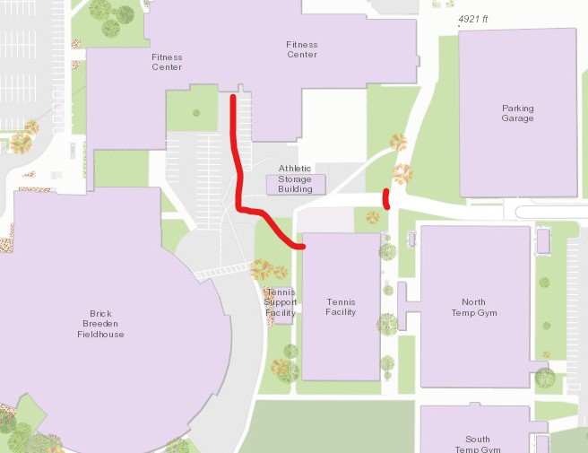 Sidewalk outage map - Between Anderson Tennis Complex and the Wellness Center