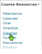 D2L v10.3 screenshot - select "Classlist" from the Course Resources drop menu