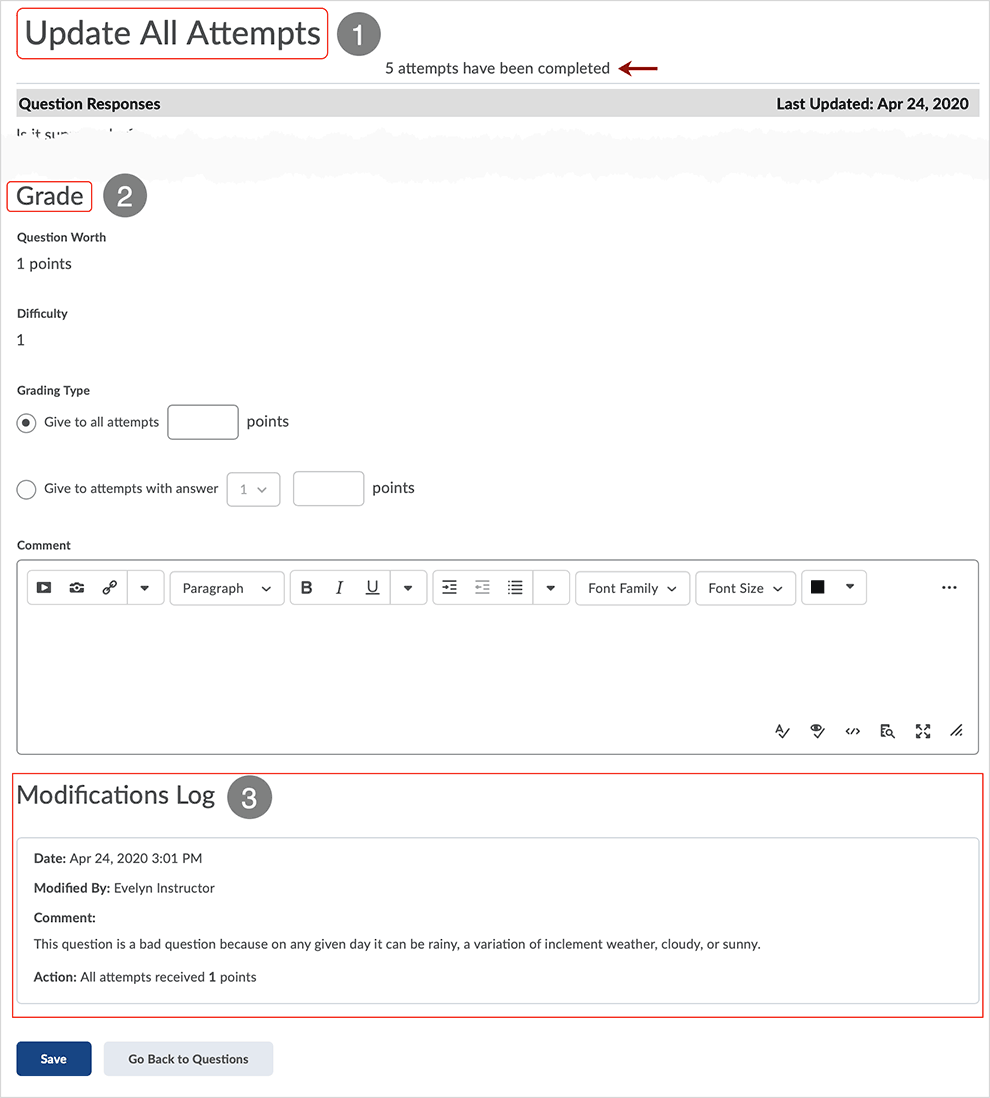 Brightspace screenshot - CD 20_20_04 - Questions tab page showing available options