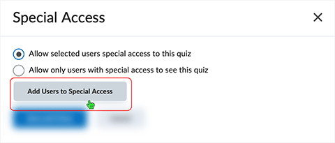 Brightspace screenshot 20.23.01 - select the "Add Users to Special Access" button.