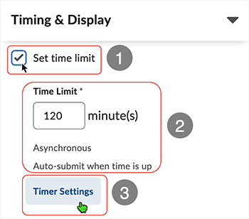 Brightspace screenshot 20.23.7 - select "Manage Timing" link