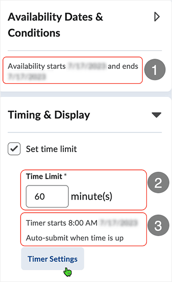 Brightspace screenshot 20.23.7 - selecting "Enforced Time Limit"