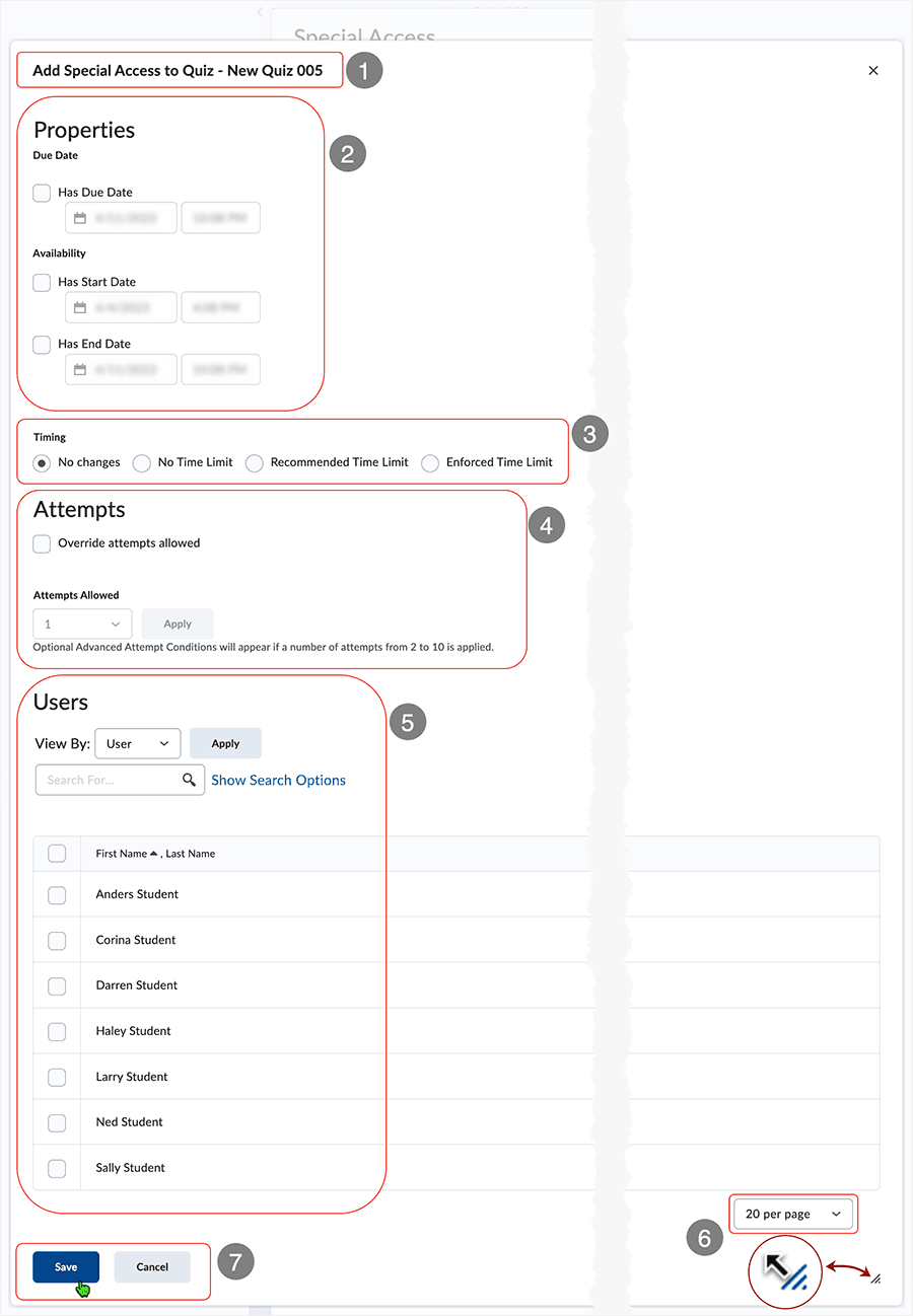 Brightspace screenshot 20.23.03 - "Add Special Access..." page displays