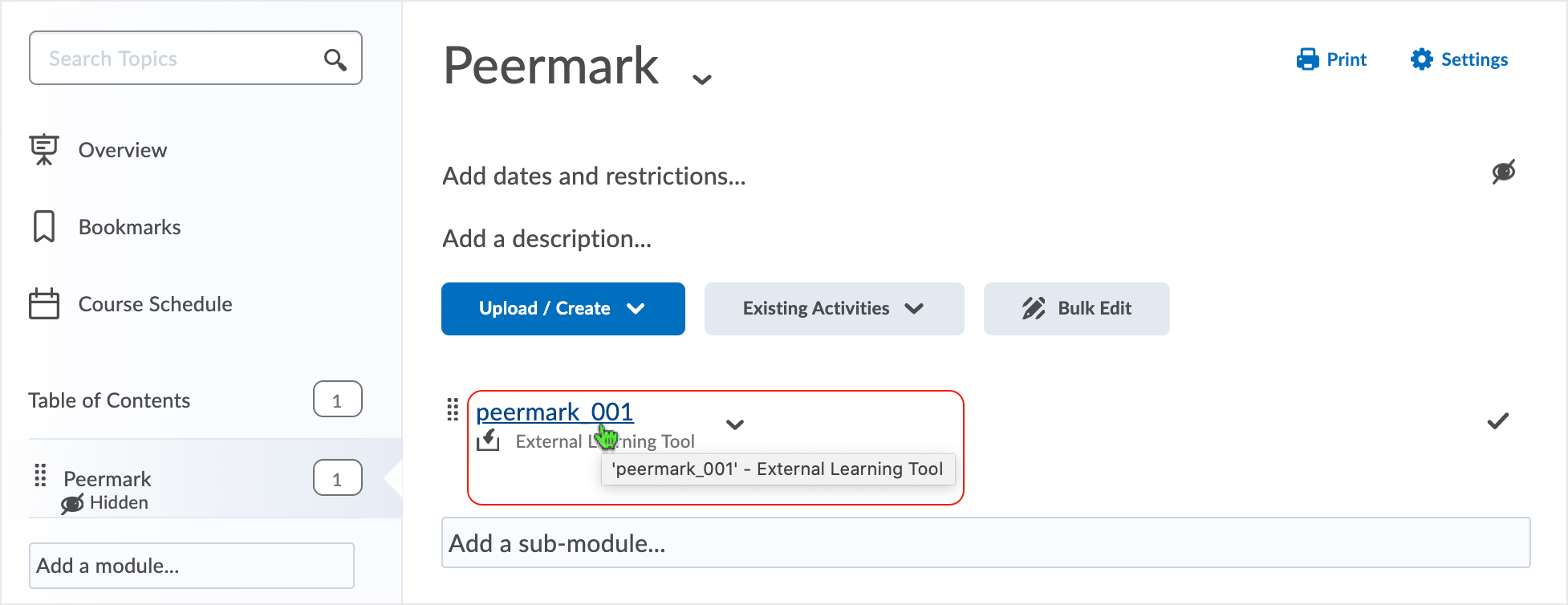 Brightspace screenshot - CD 20_20_12  - Selecting the activity link from the module
