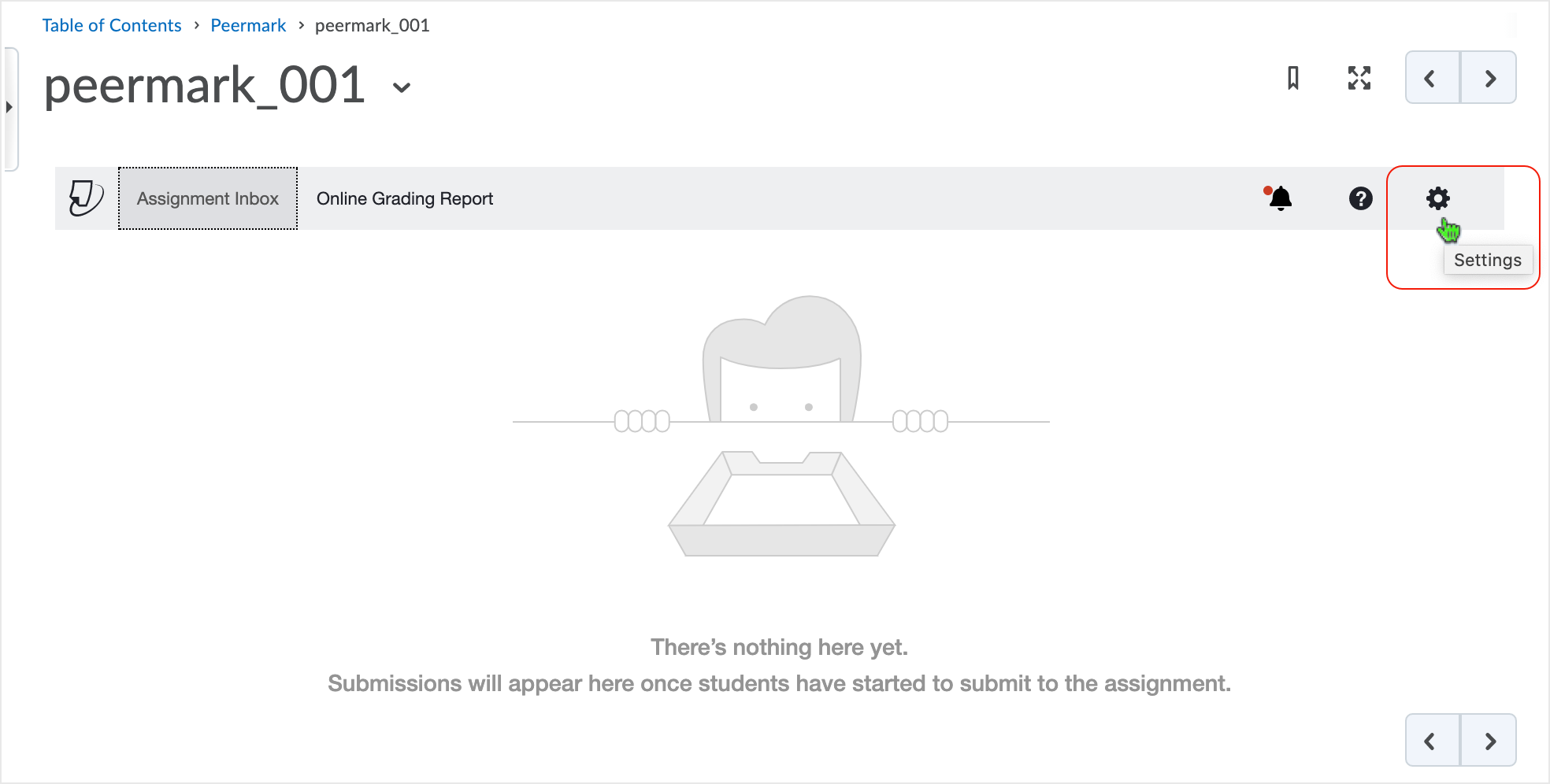 Brightspace screenshot - CD 20_20_12 - the "Assignment - Inbox" landing page