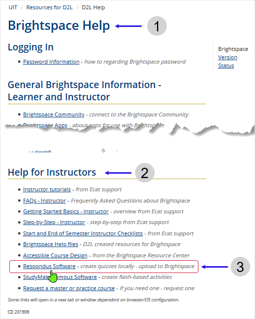 MSU D2L Help Pages Screenshot: select the Respondus Software link