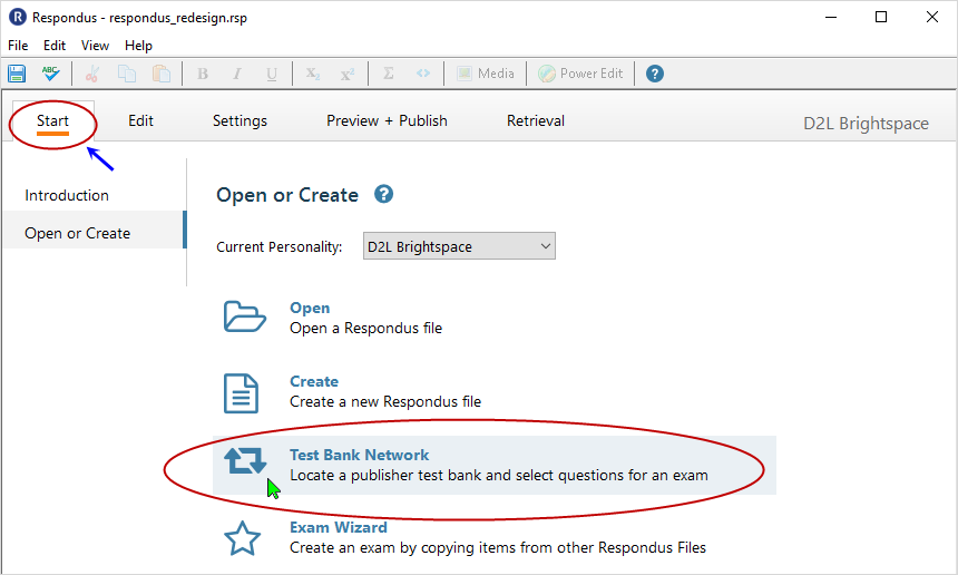 Respondus 4.0 screenshot - Respondus testbank button - after the August 2018 redesign