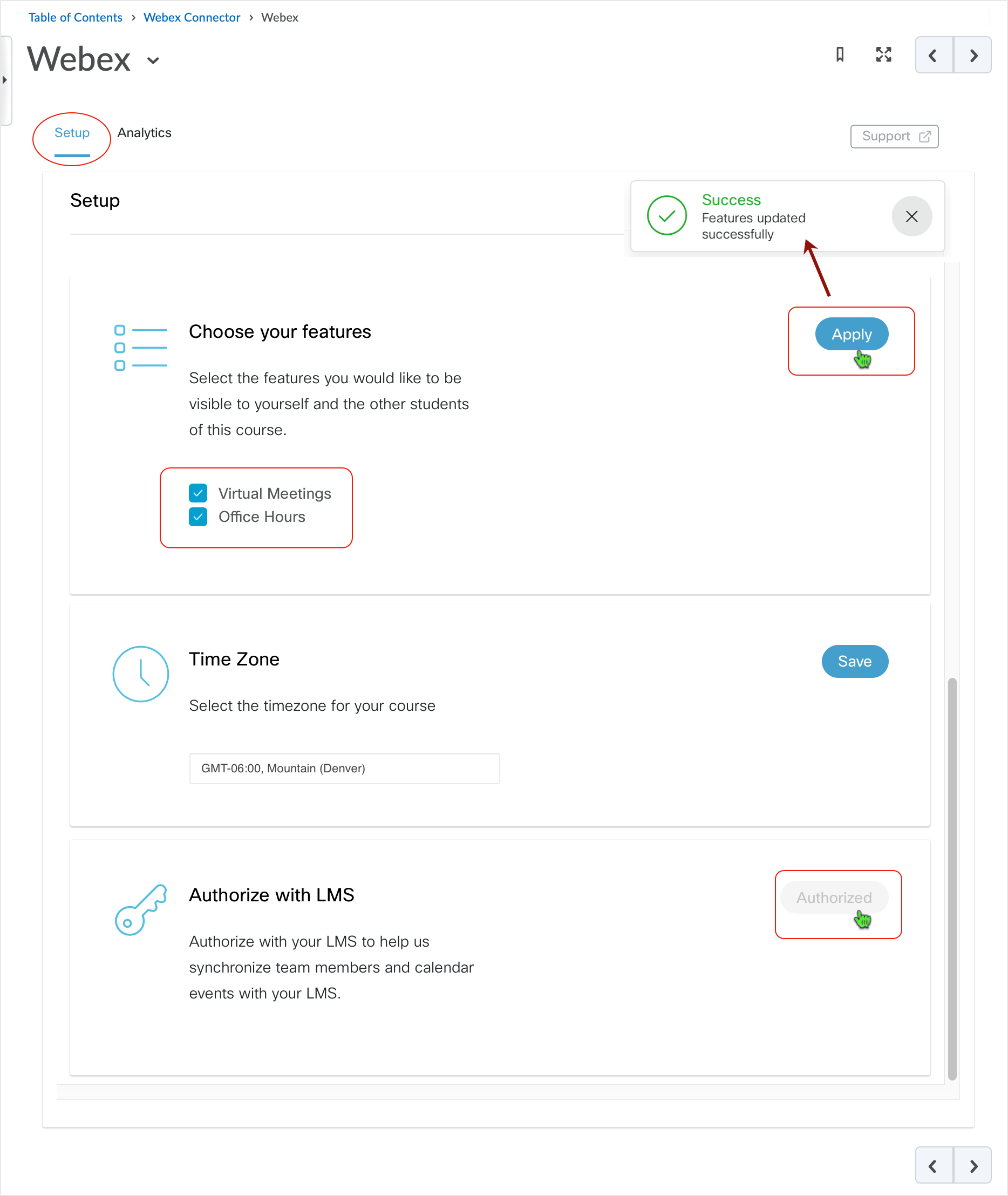 Brightspace screenshot - CD 20_20_10 - setup page of Webex Education Connector