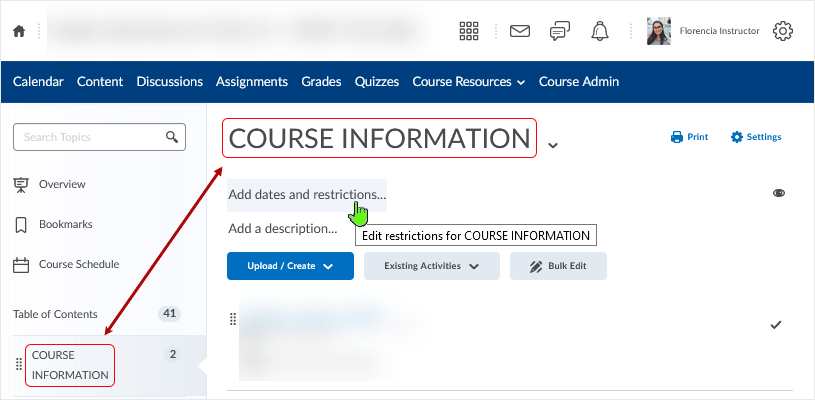 Brightspace screenshot - 20_22_02 - release conditions in the content area - edit restrictions