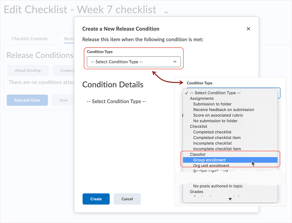 Brightspace screenshot - CD 20_21_01 - select the "Condition Type"