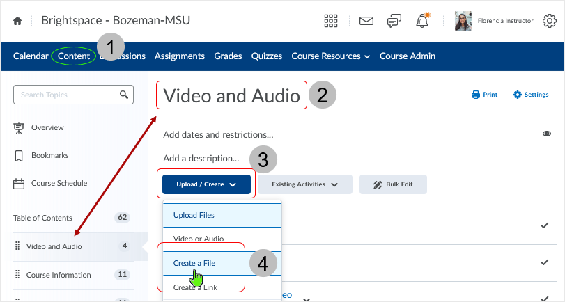 Brightspace screenshot - 20_22_03 - access the "Create a File" function