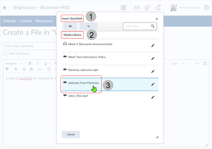 Brightspace screenshot - 20_22_03 - select a media file from the media library
