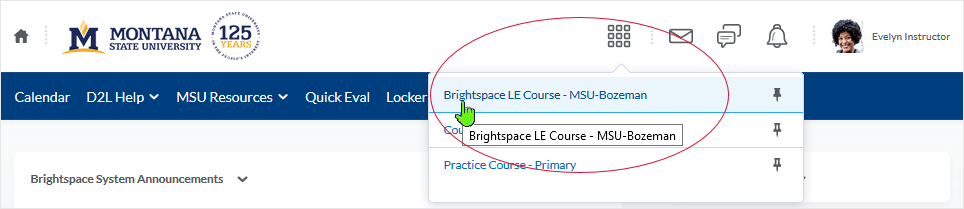 D2L 20.19.6 screenshot - enter the course you wish to copy components into