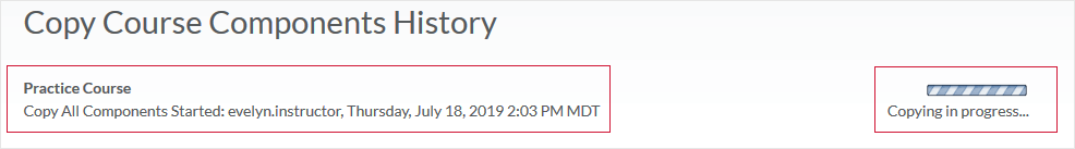 D2L 20.19.06 screenshot - processing is happening after selection of the "Copy All Components" button