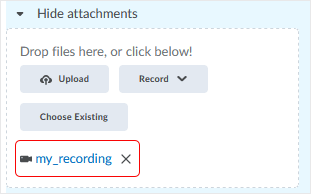 D2L CD 20.21.9 screenshot - recording displays as link in the attachments area