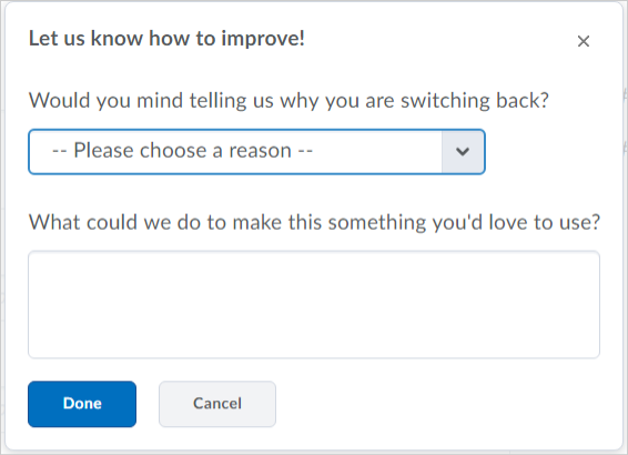 D2L created screenshot - opt out reason