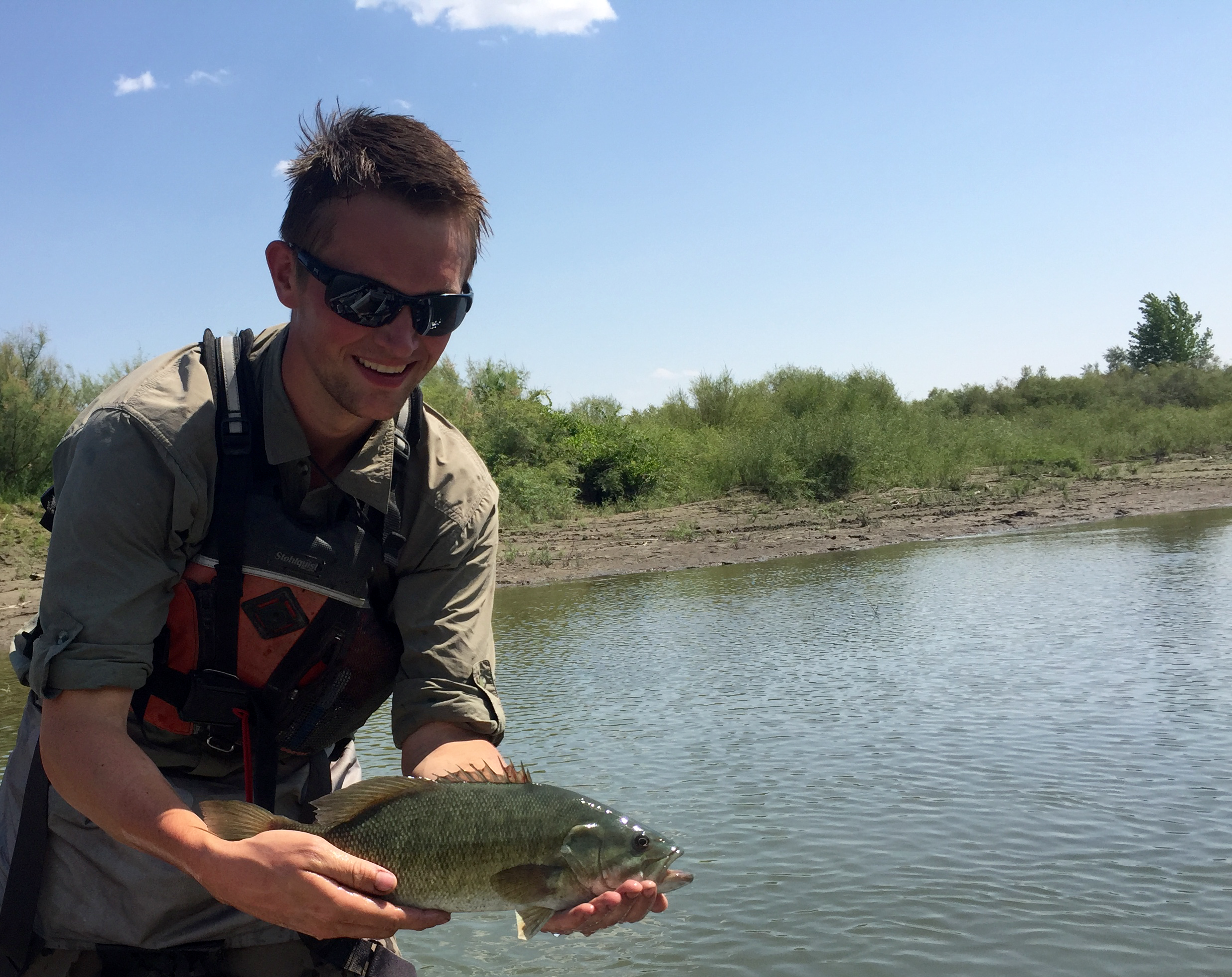 Nick Voss with Smallmouth Bass on Yellowstone River