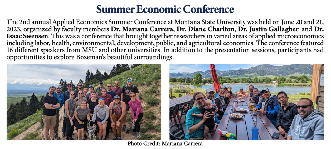 The Fall 2023 Newsletter featured the 2023 Summer Economics Conference